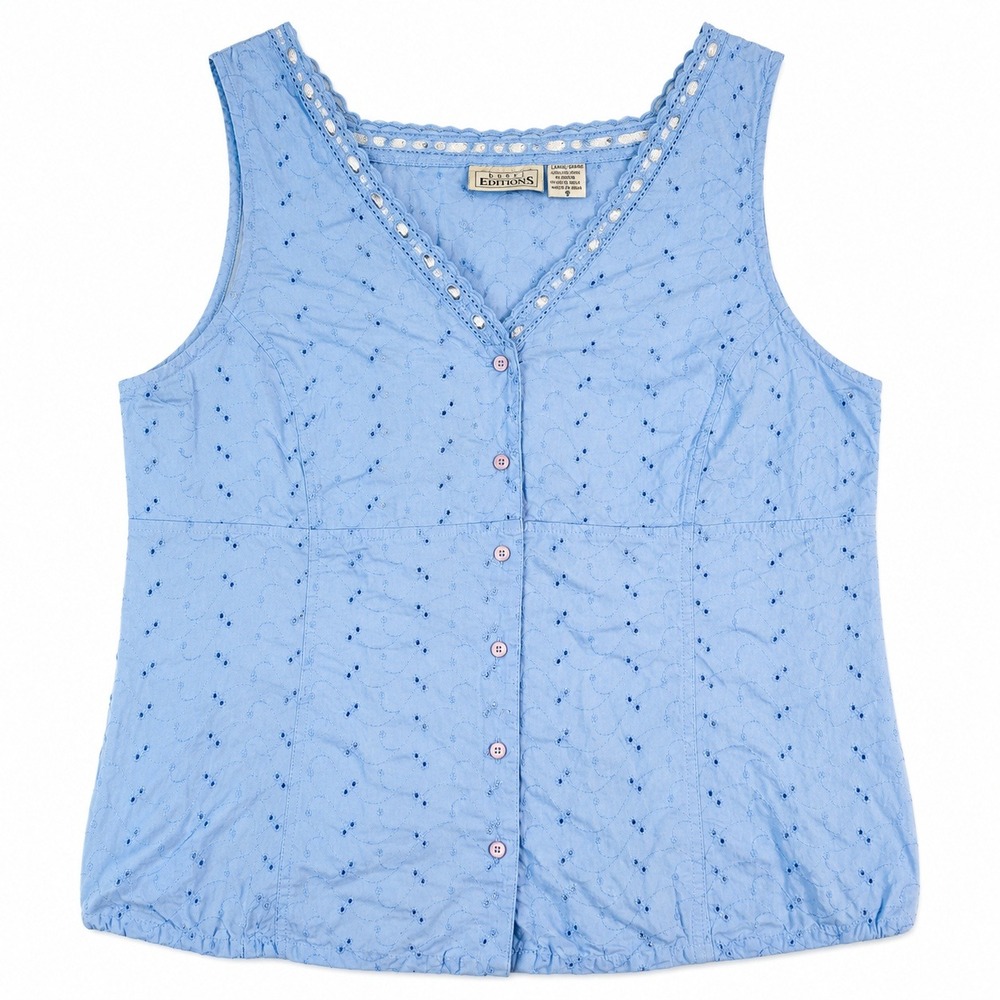 Basic‎ Editions Blue Eyelet Cotton Sleeveless Top L Pink Coquette Cottagecore